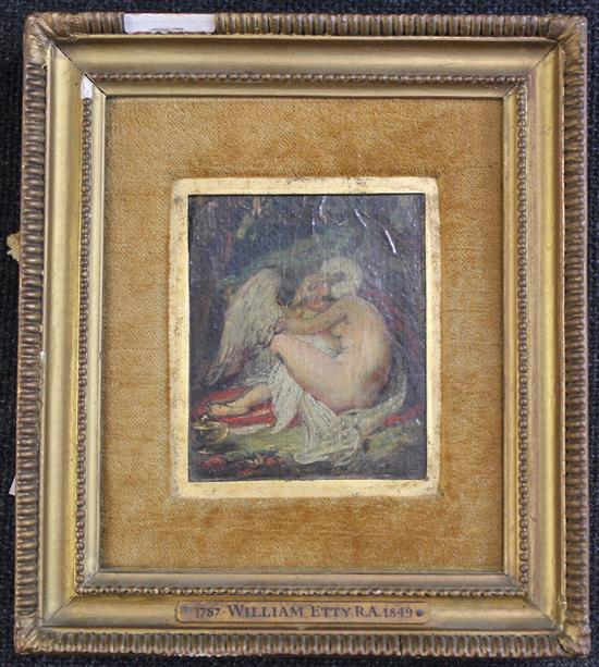 Circle of William Etty R.A. (1787-1849) Leda and the swan, 3.75 x 3in.